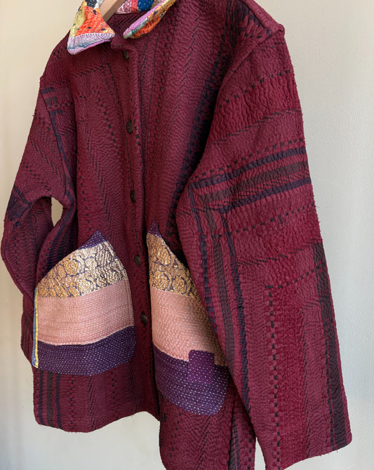 vintage kantha jacket ( burgundy B)