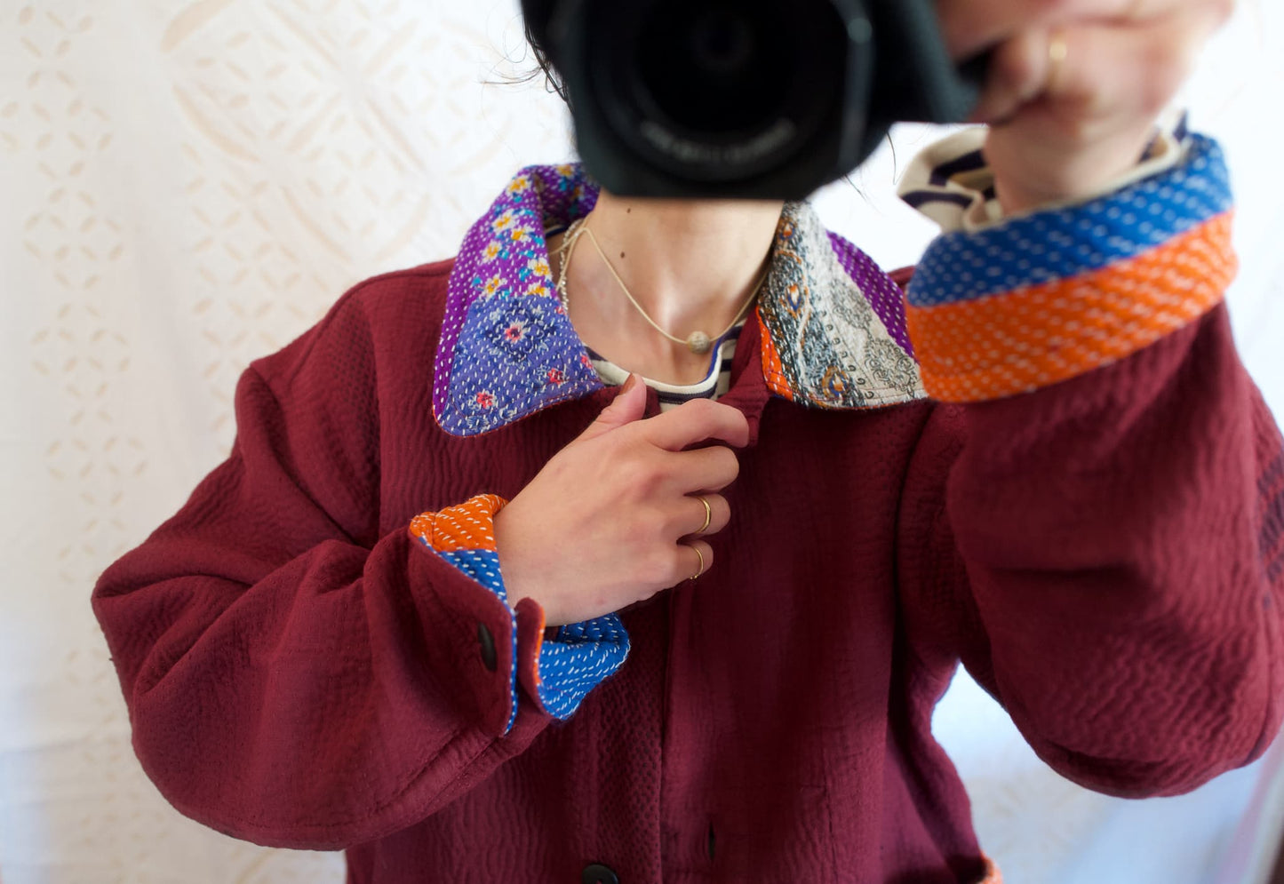 vintage kantha jacket ( burgundy H)
