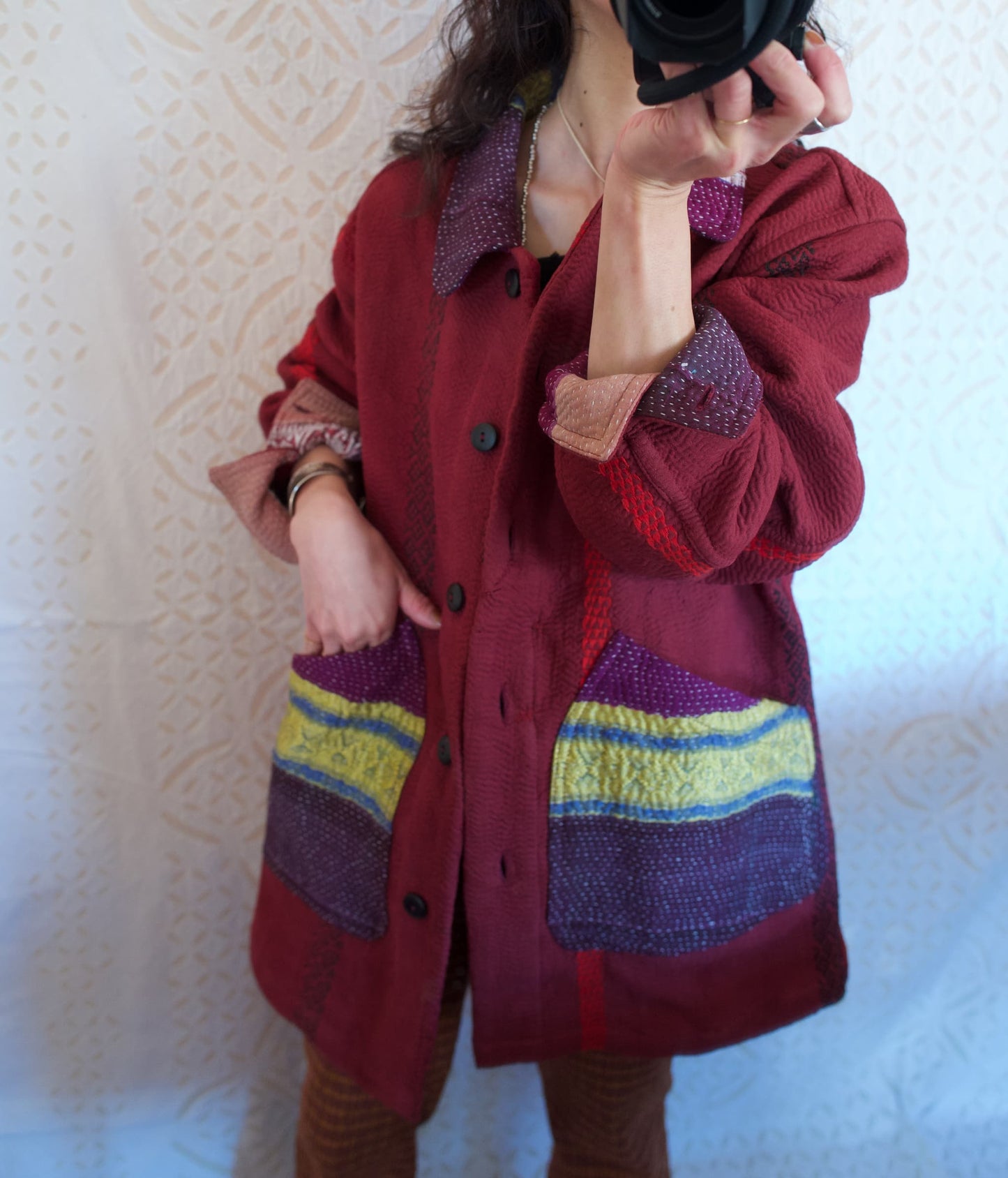 vintage kantha jacket ( burgundy D)