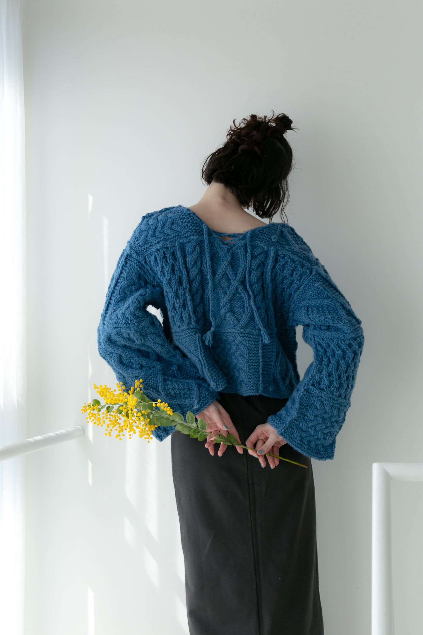 patchwork handknit sweater(blue)
