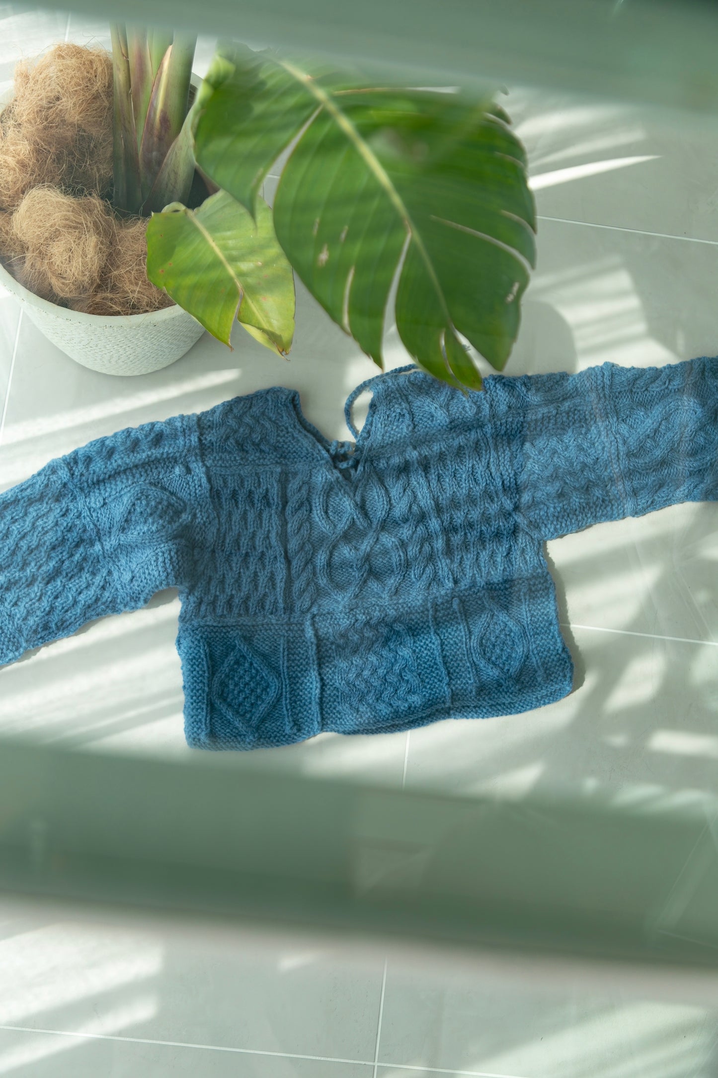 patchwork handknit sweater(blue)