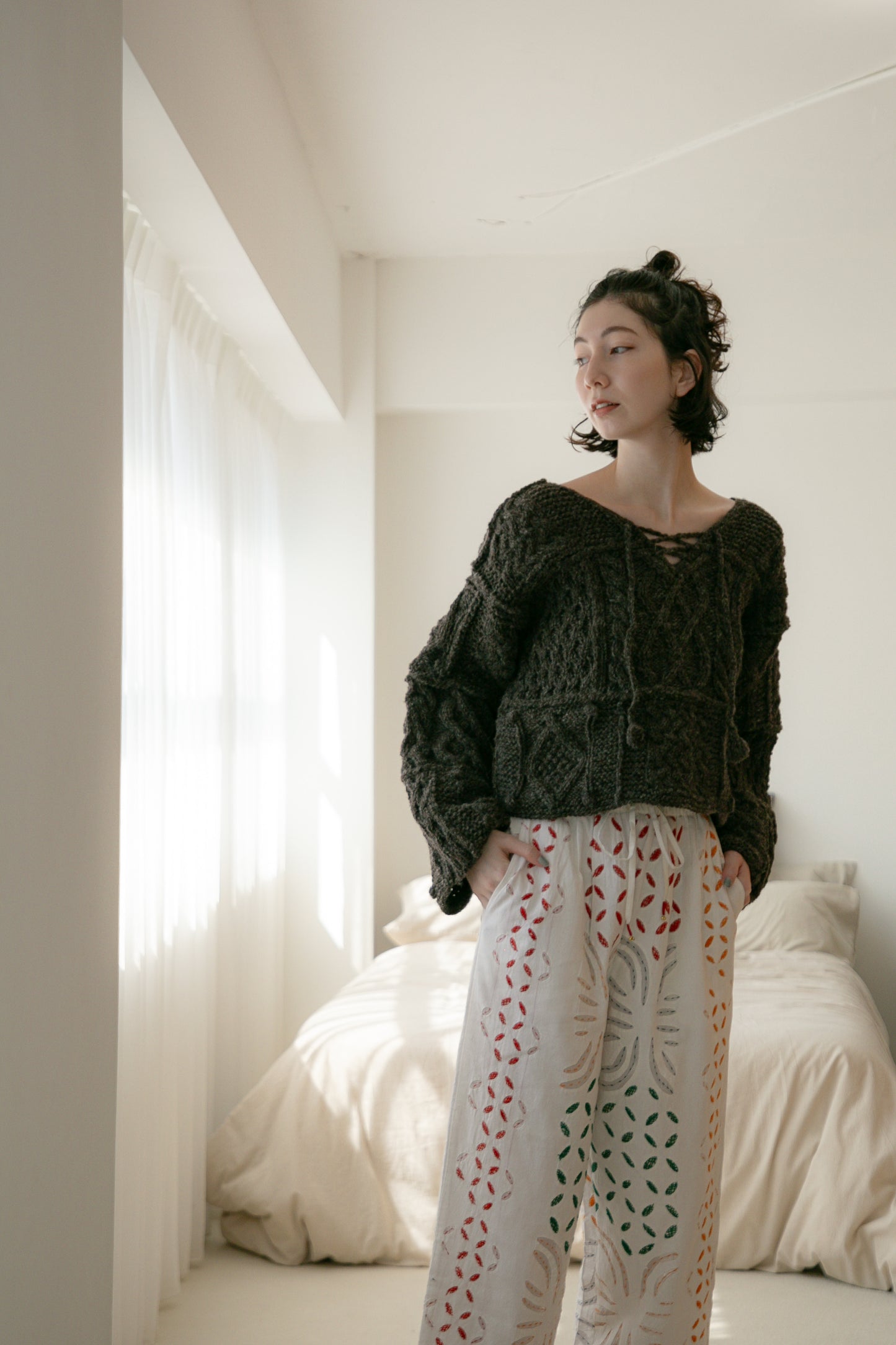 patchwork handknit sweater(brown)