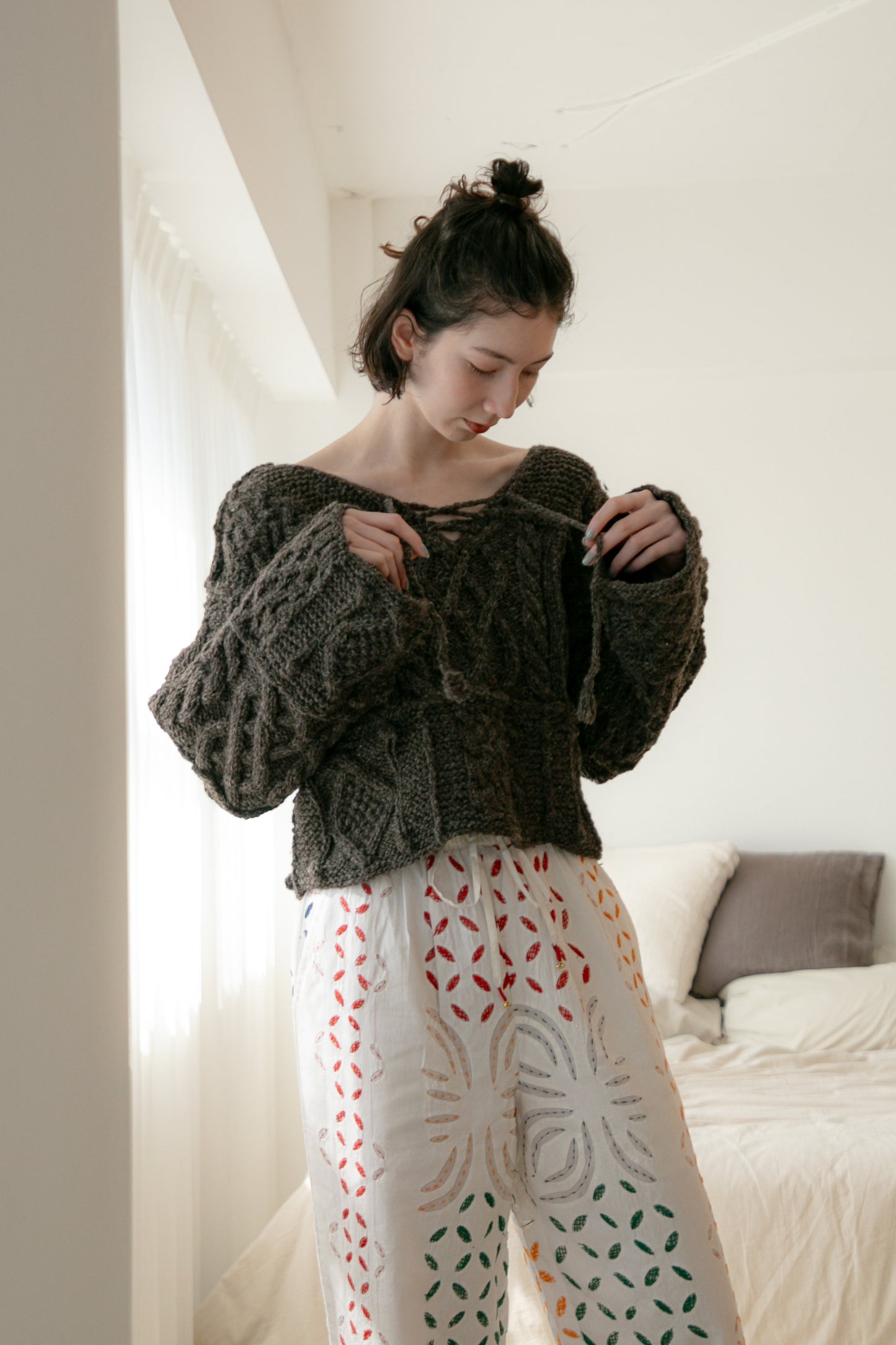 patchwork handknit sweater(brown)