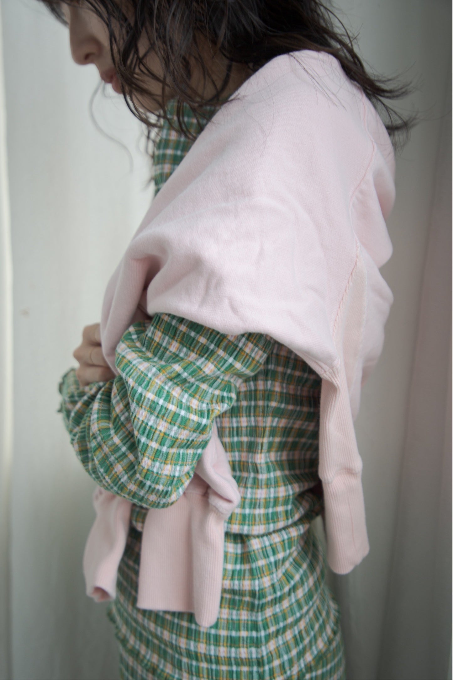 shirring check top(green)