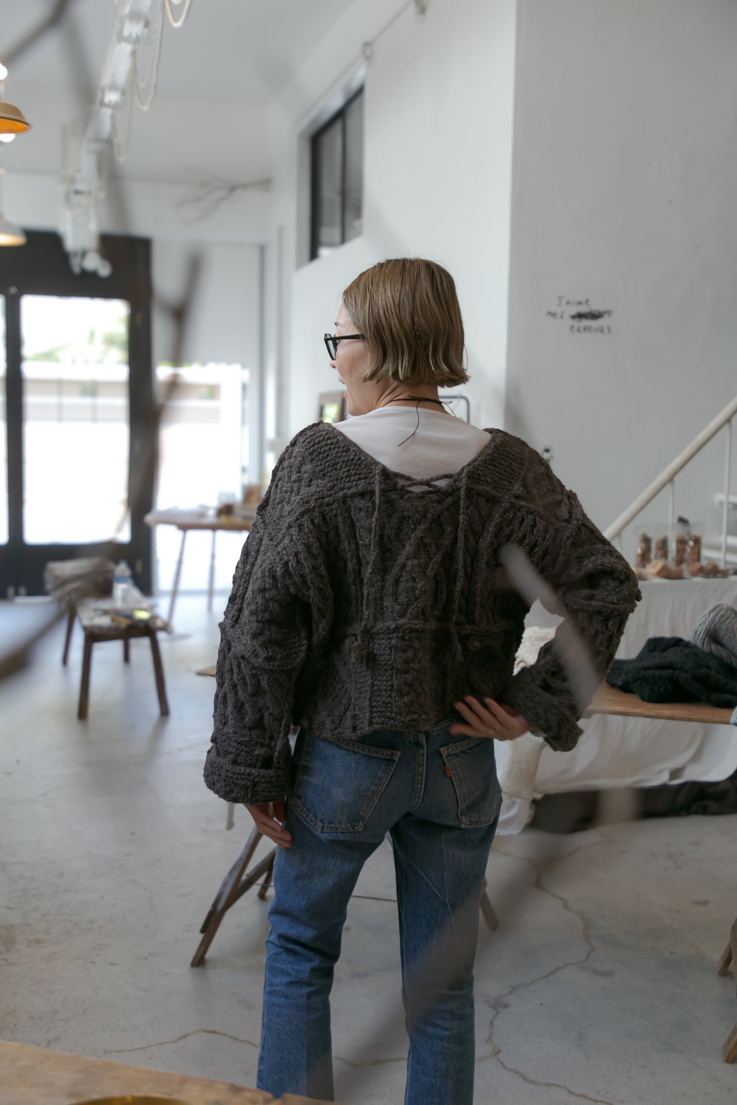 patchwork handknit sweater(brown)