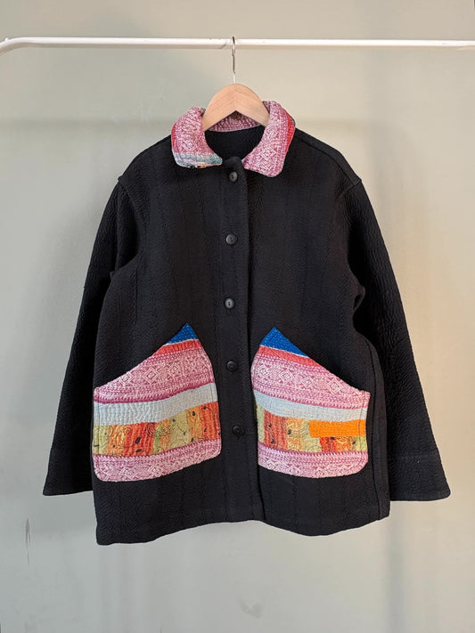 vintage kantha jacket （black C）
