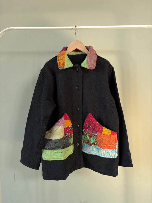 vintage kantha jacket （black D）