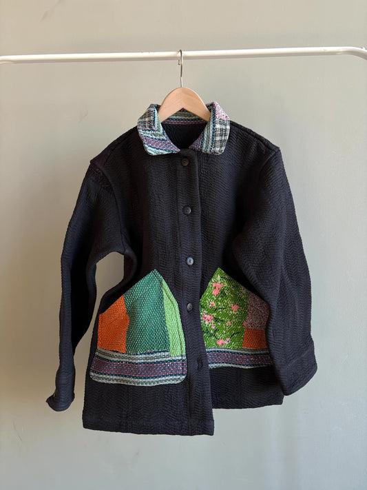 vintage kantha jacket （black I）