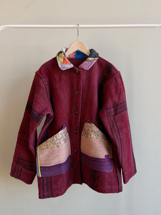 vintage kantha jacket （ burgundy B）