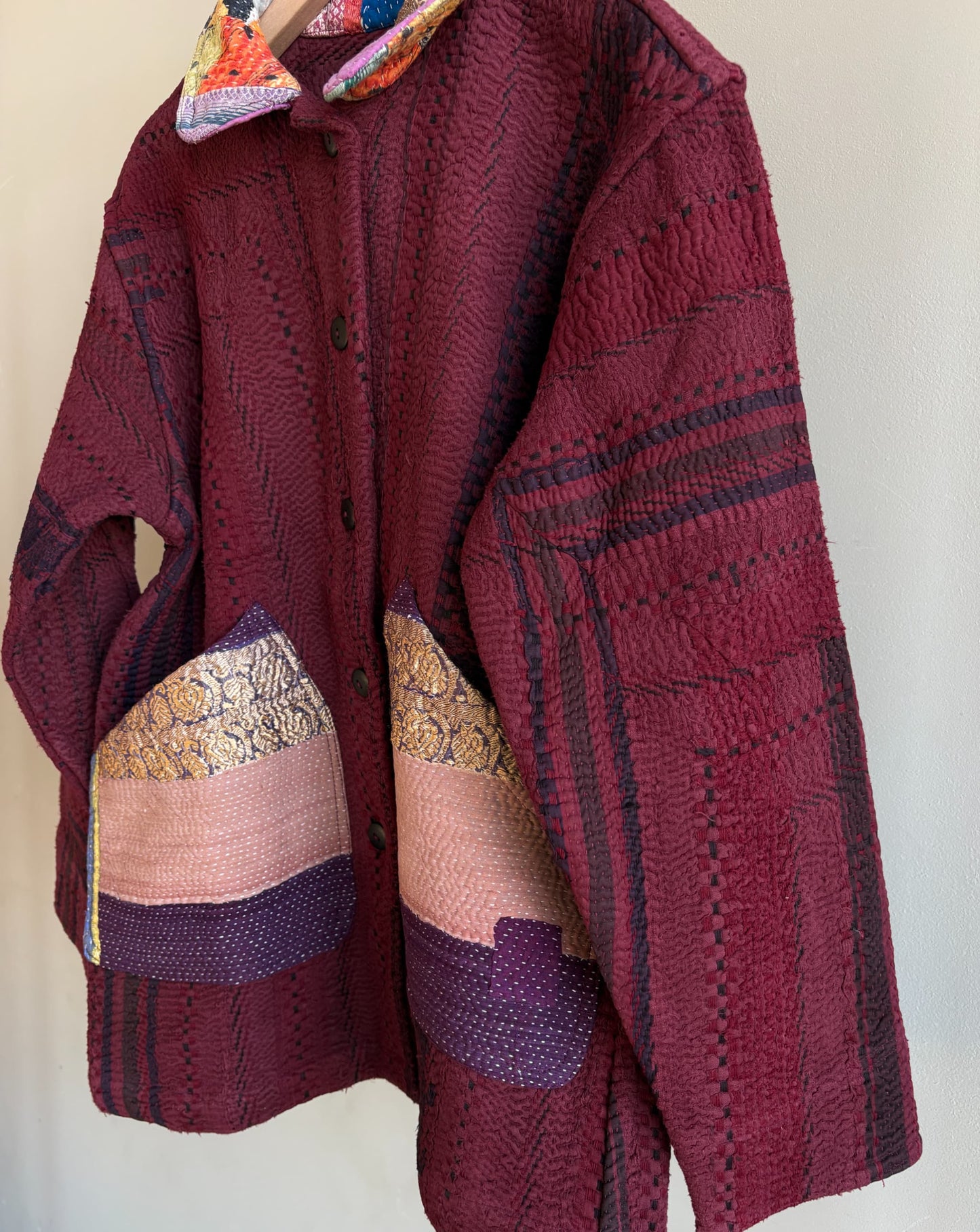 vintage kantha jacket （ burgundy B）