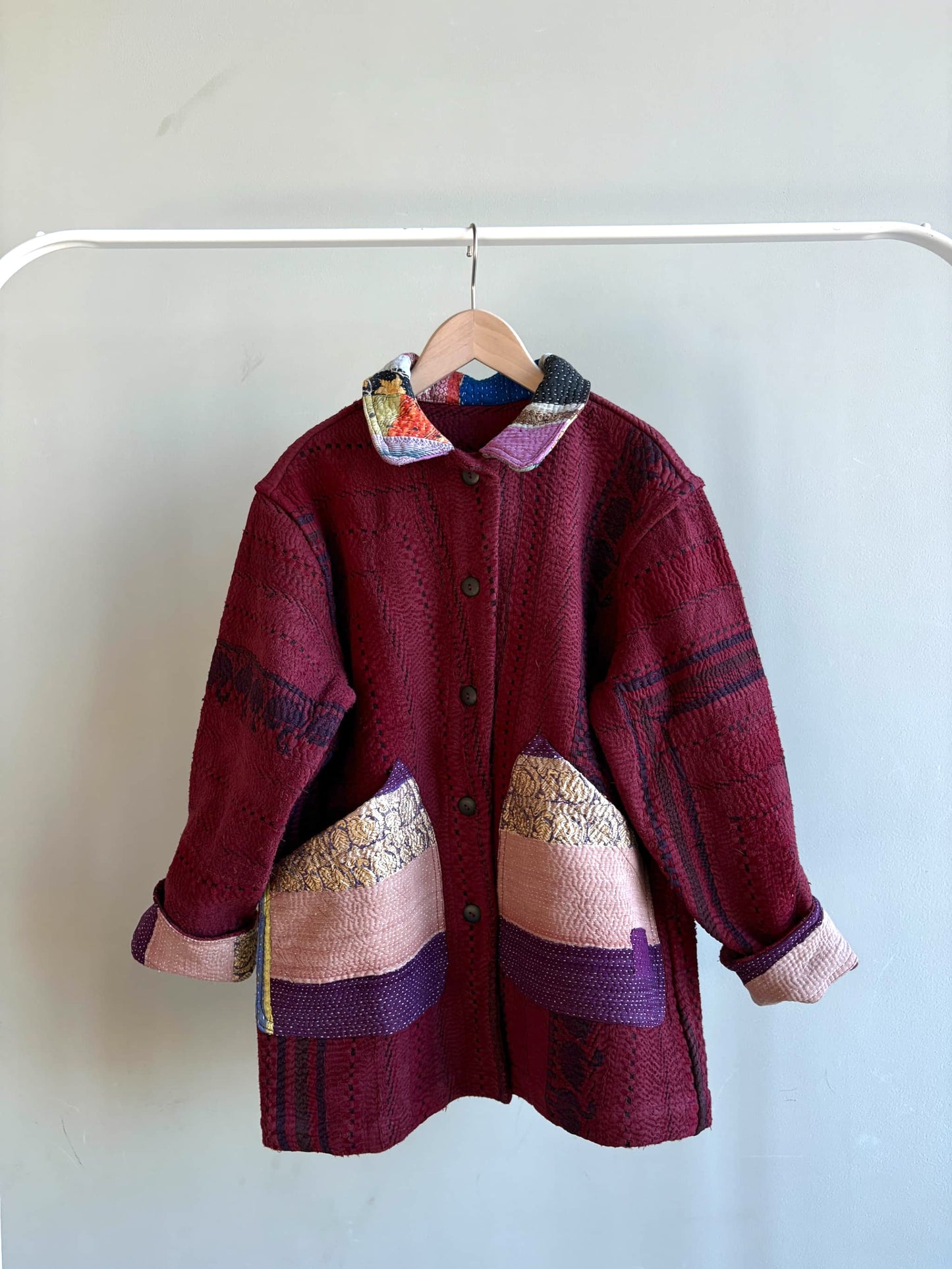 vintage kantha jacket （ burgundy B）