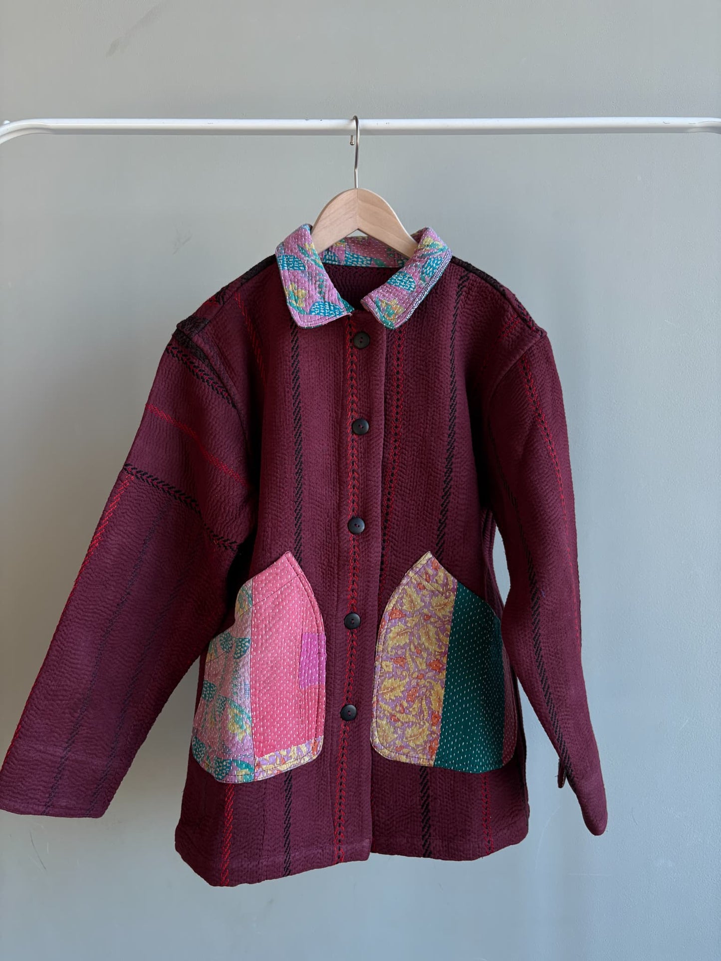 vintage kantha jacket （ burgundy J）
