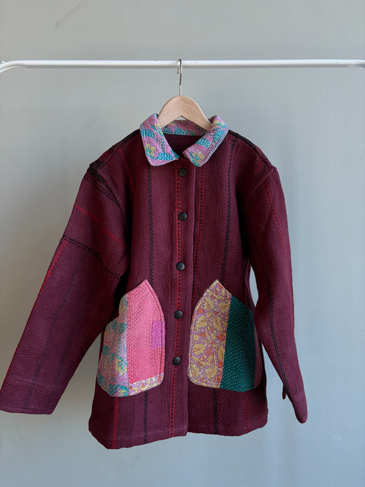 vintage kantha jacket （ burgundy J）