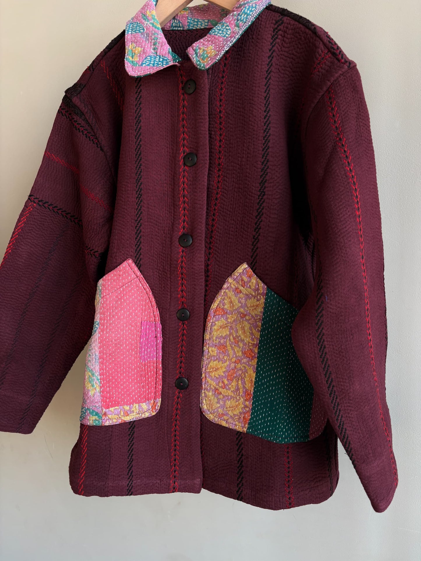vintage kantha jacket （ burgundy J）