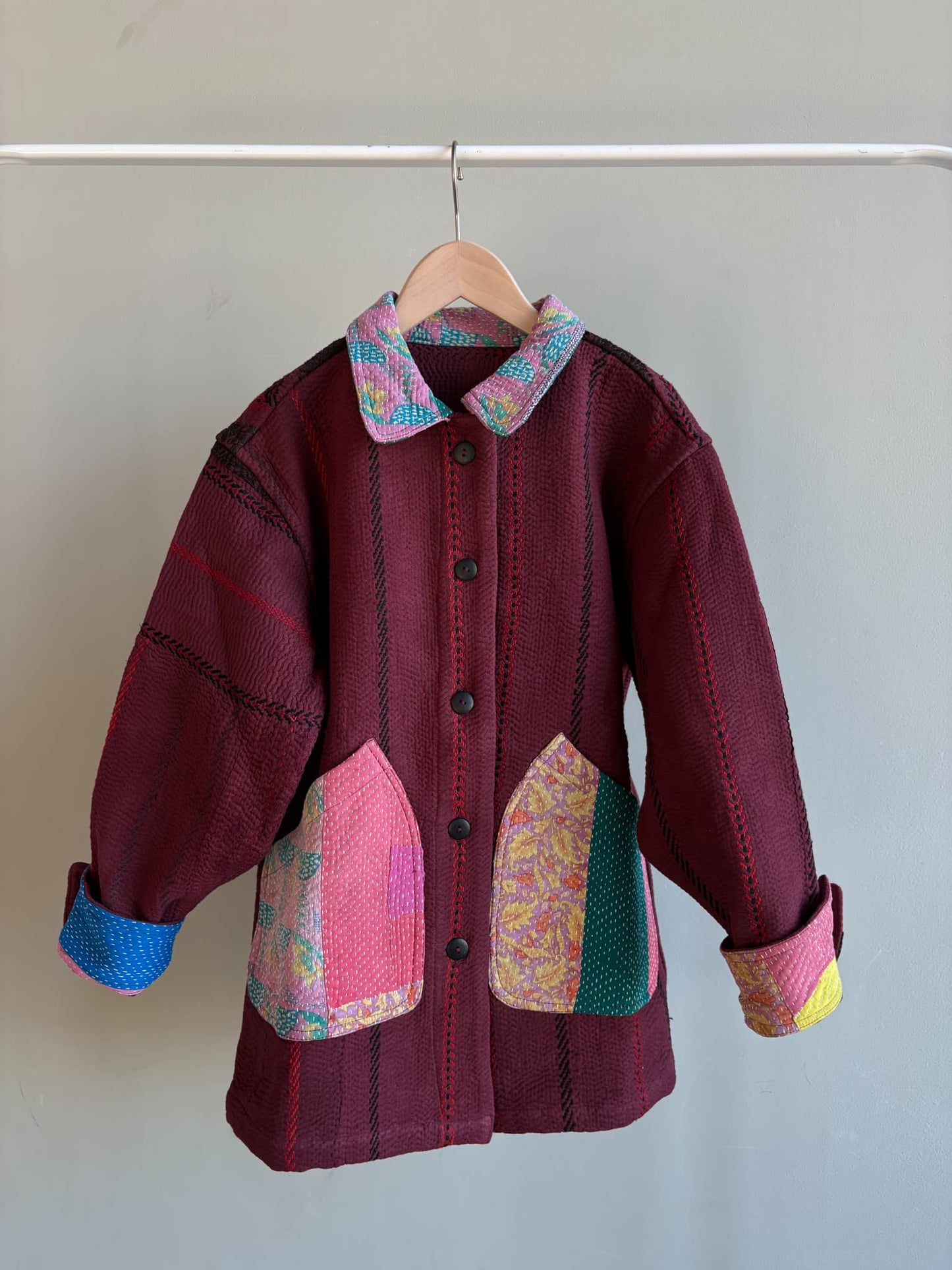 vintage kantha jacket （ burgundy J）
