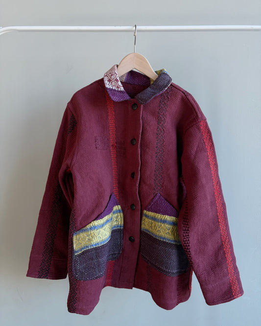vintage kantha jacket （ burgundy D）