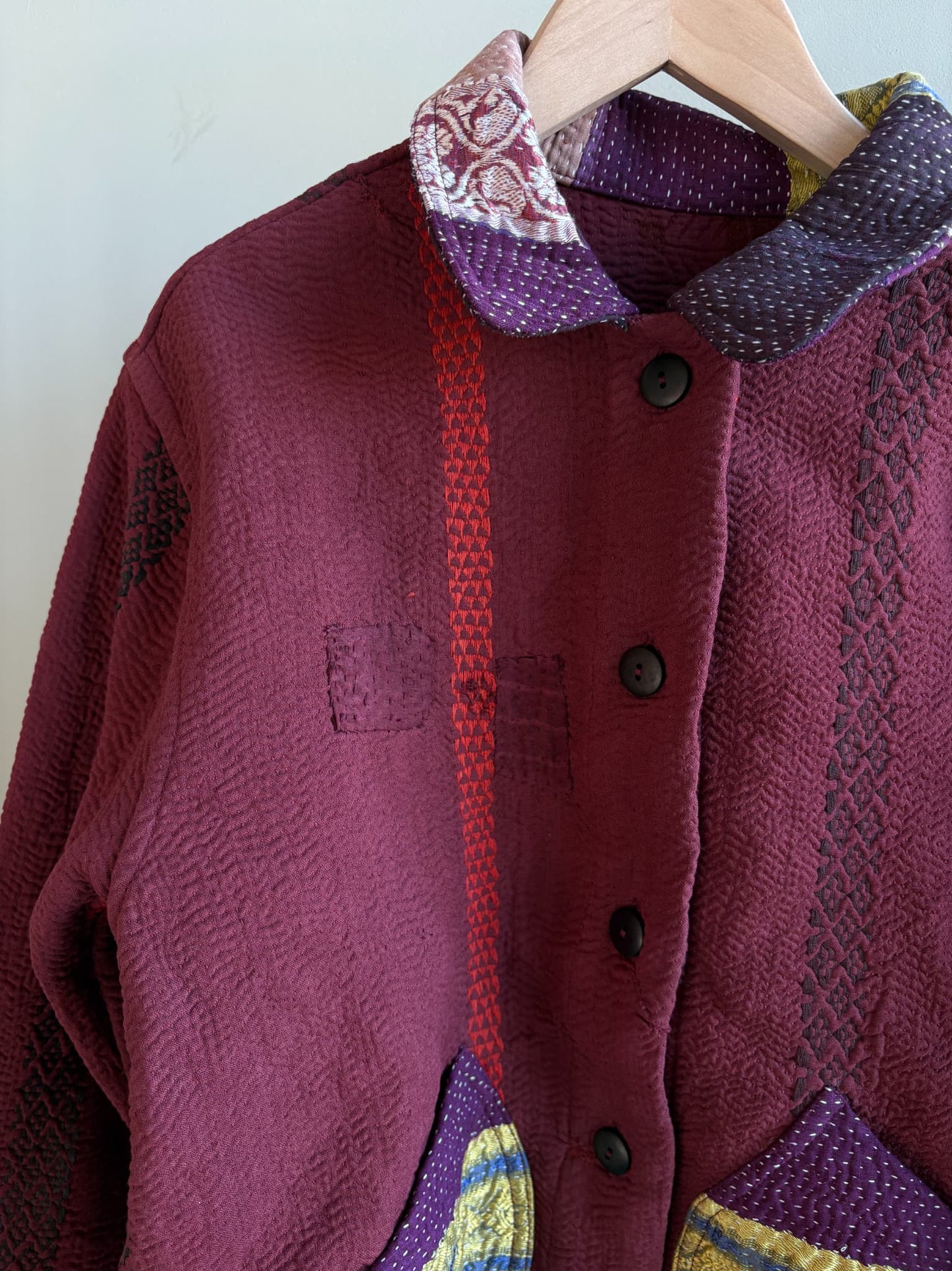 vintage kantha jacket （ burgundy D）