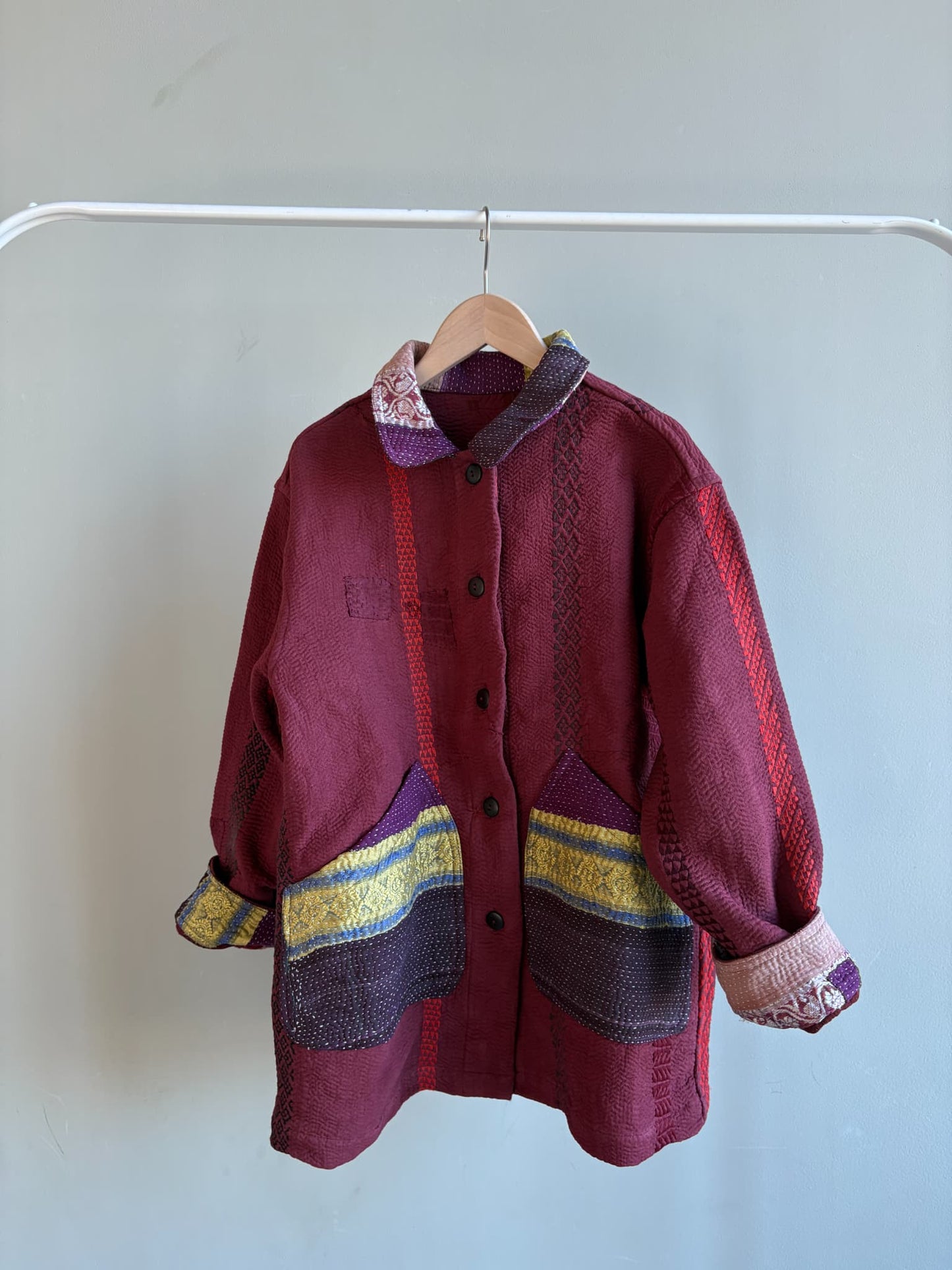 vintage kantha jacket （ burgundy D）