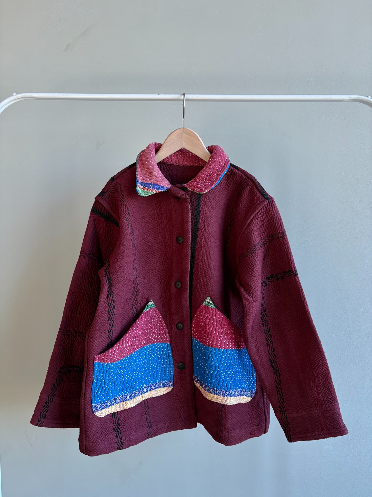 vintage kantha jacket （ burgundy E）