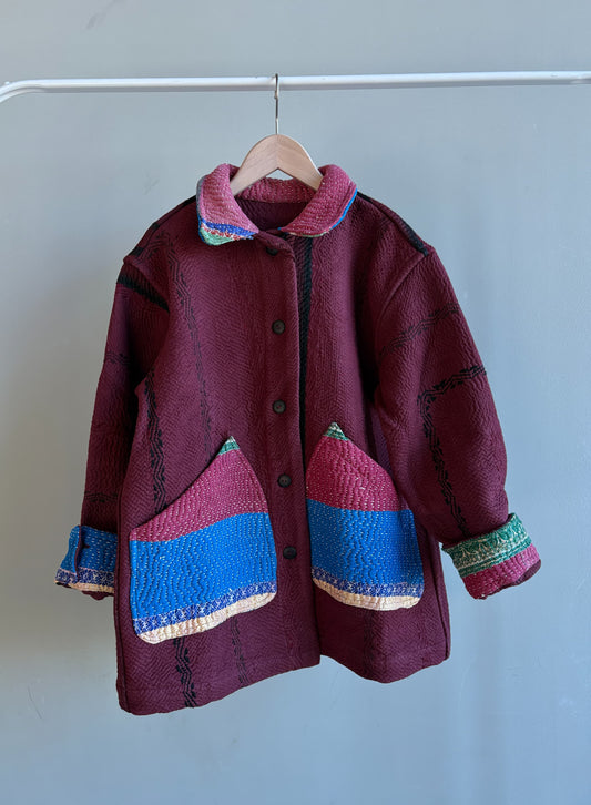 vintage kantha jacket （ burgundy E）