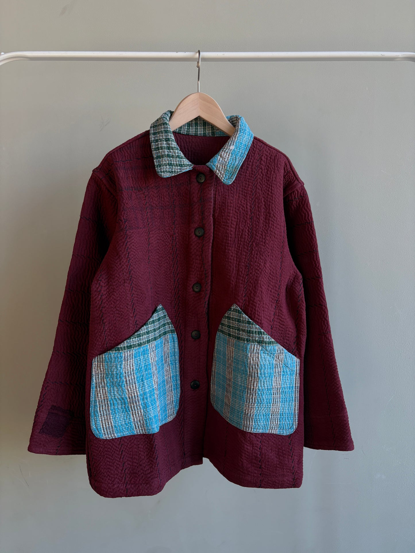 vintage kantha jacket （ burgundy C）