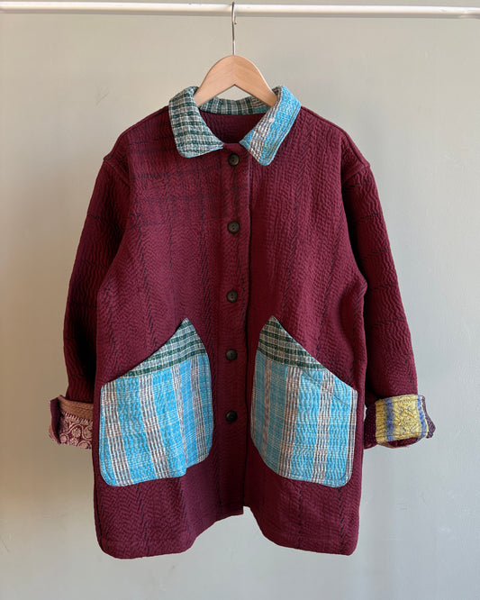 vintage kantha jacket （ burgundy C）