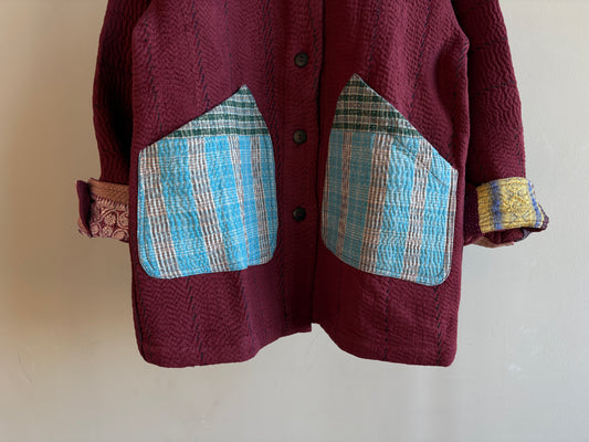 vintage kantha jacket （ burgundy C）