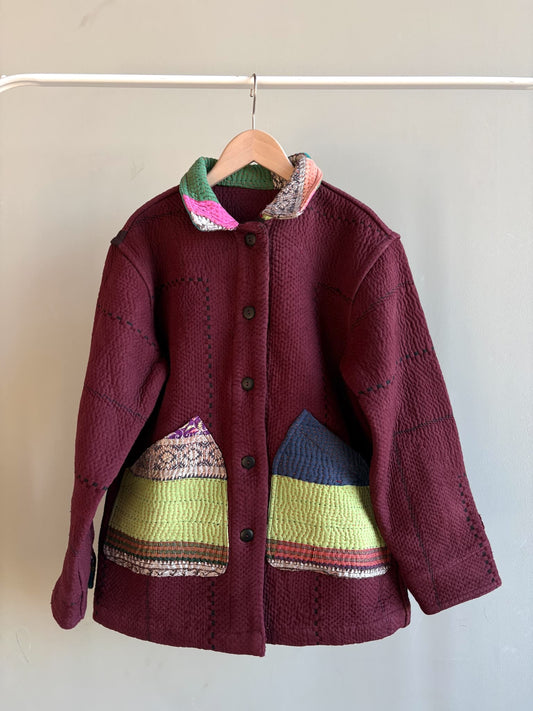 vintage kantha jacket （ burgundy F）