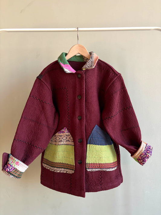 vintage kantha jacket （ burgundy F）