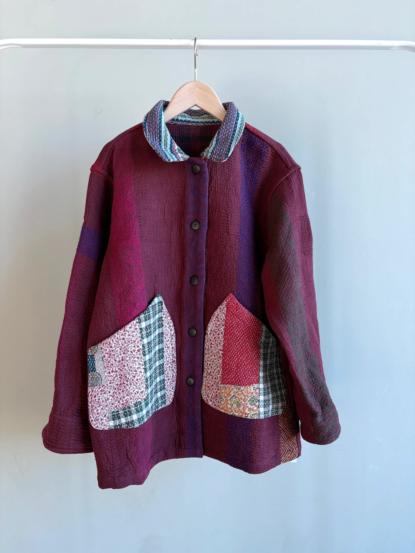 vintage kantha jacket （ burgundy G）