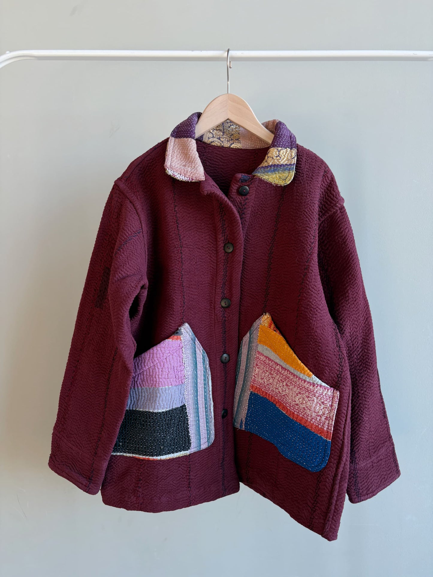 vintage kantha jacket （ burgundy A）