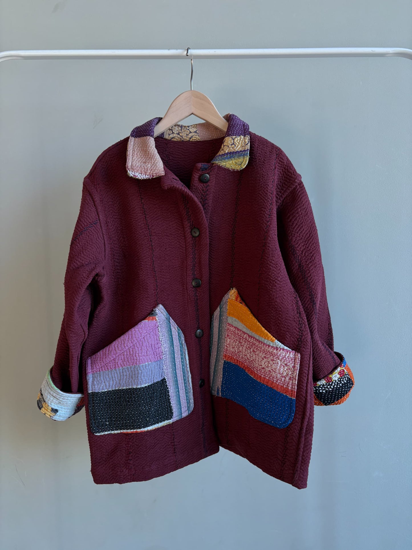 vintage kantha jacket （ burgundy A）