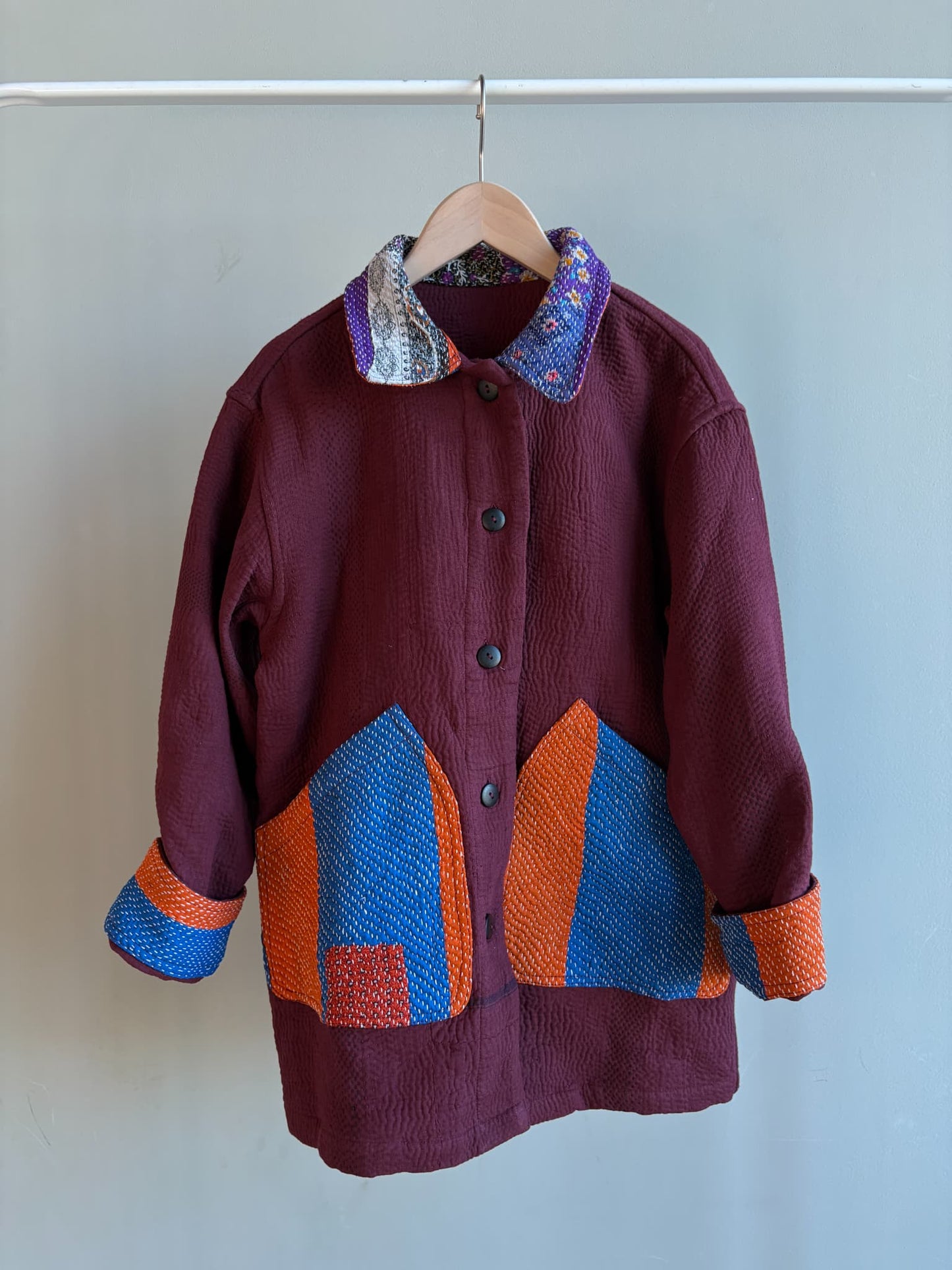 vintage kantha jacket （ burgundy H）