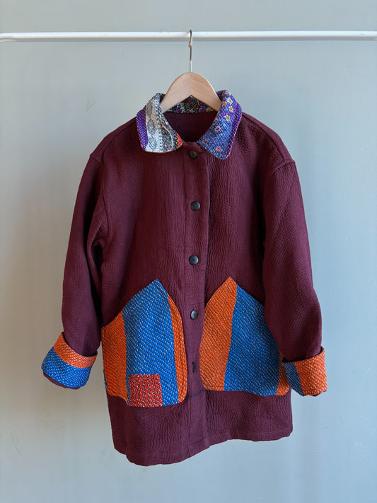 vintage kantha jacket （ burgundy H）