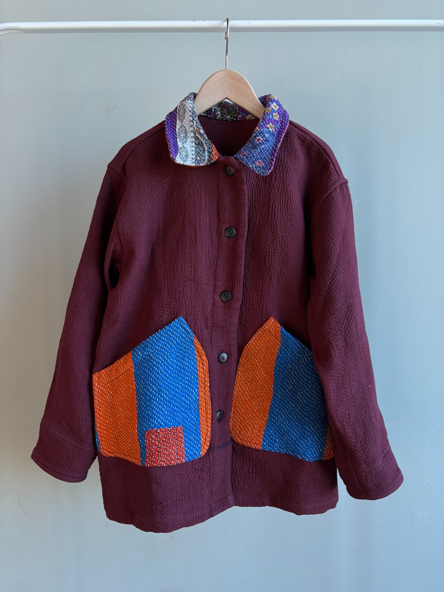 vintage kantha jacket （ burgundy H）