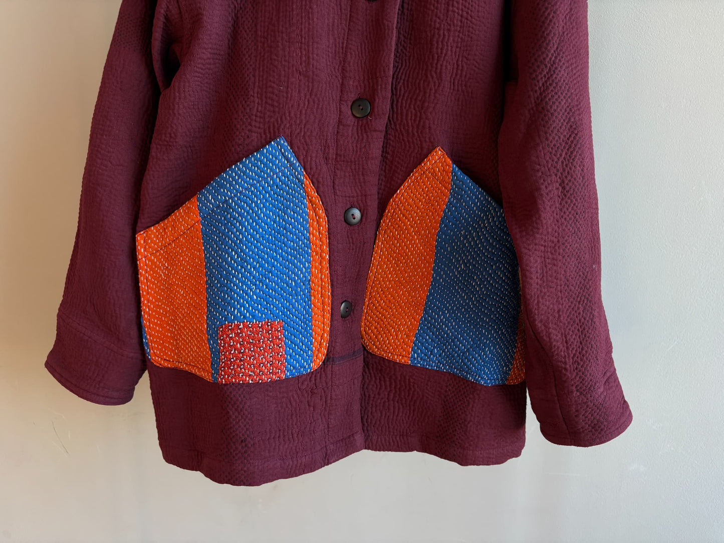 vintage kantha jacket （ burgundy H）