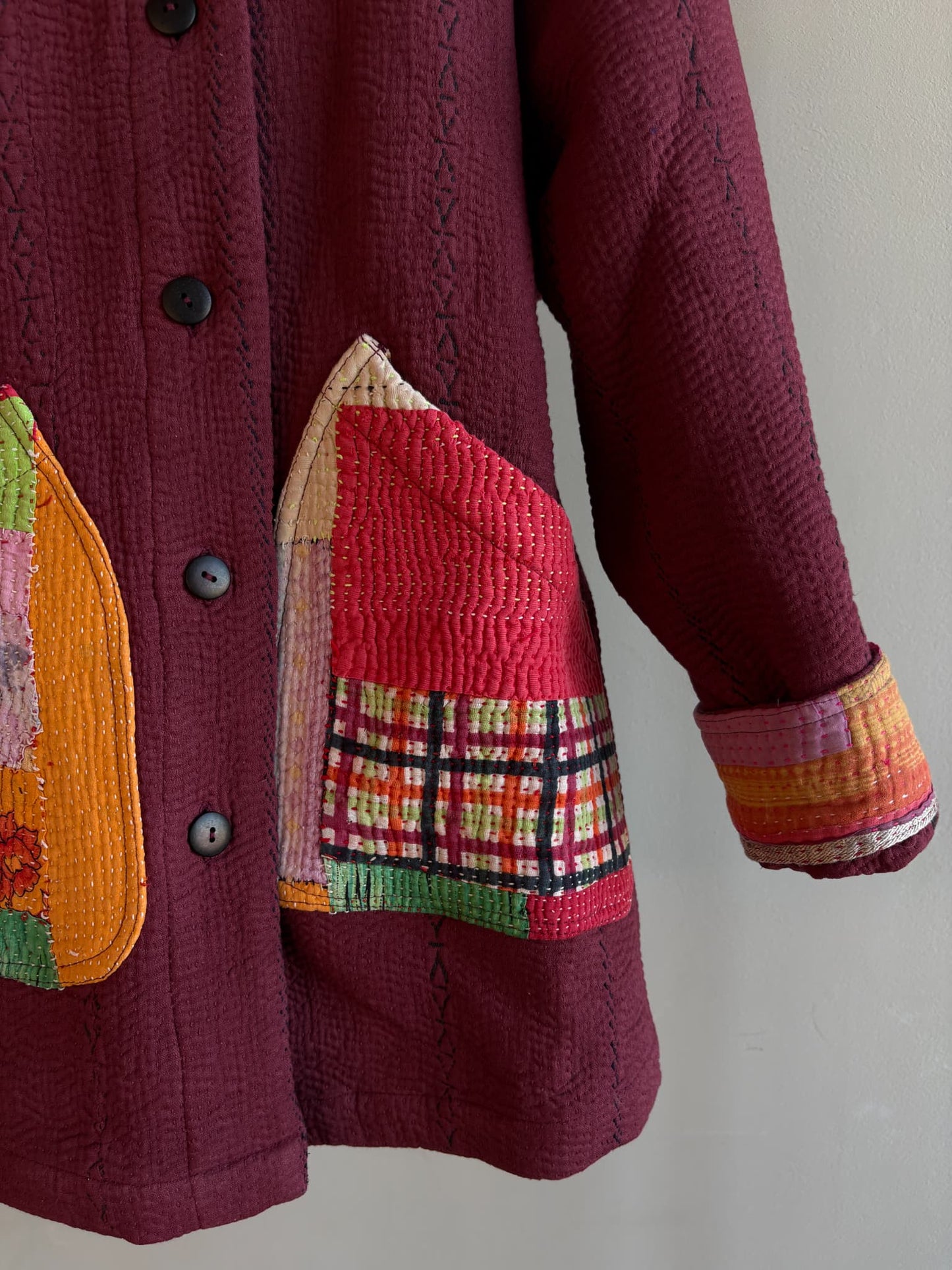 vintage kantha jacket （ burgundy I）