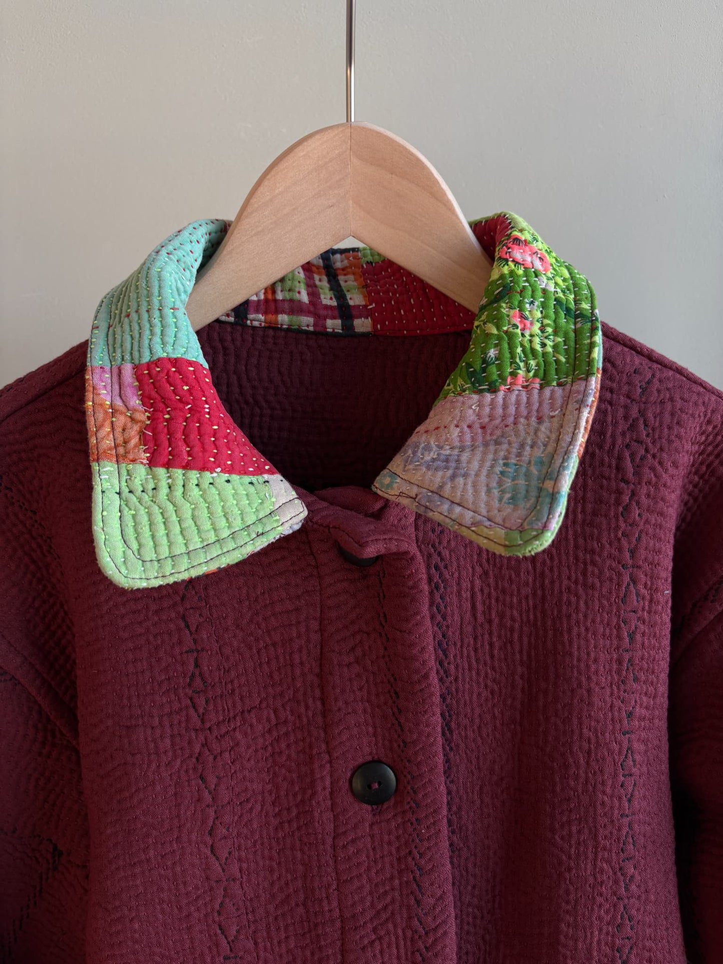 vintage kantha jacket （ burgundy I）