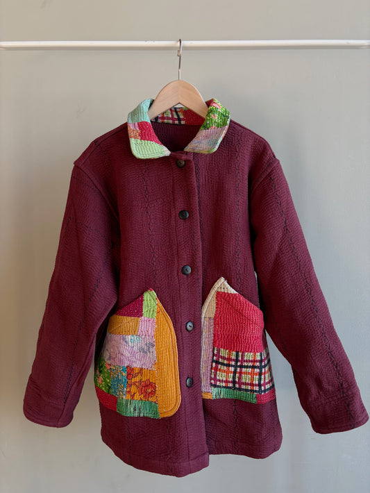 vintage kantha jacket （ burgundy I）