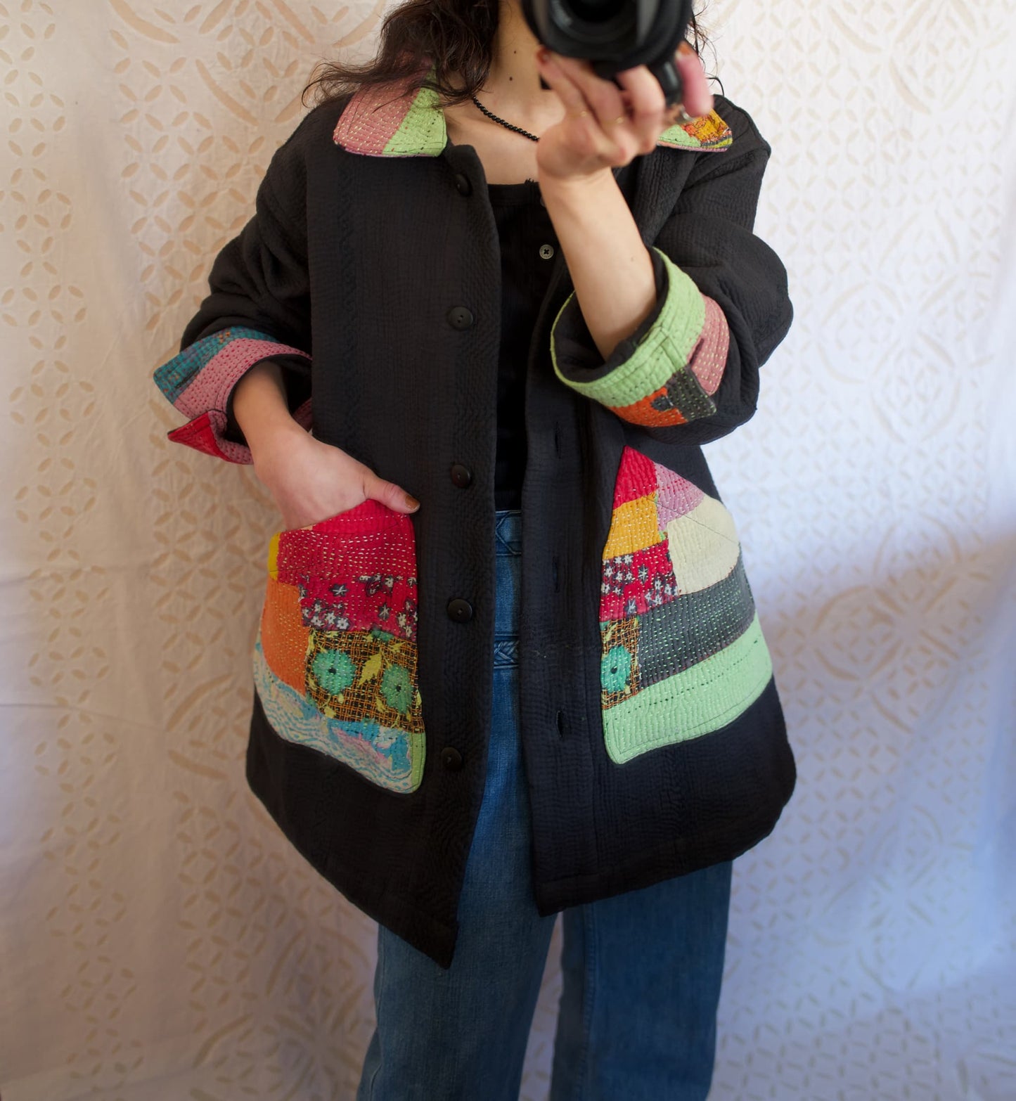 vintage kantha jacket （black D）