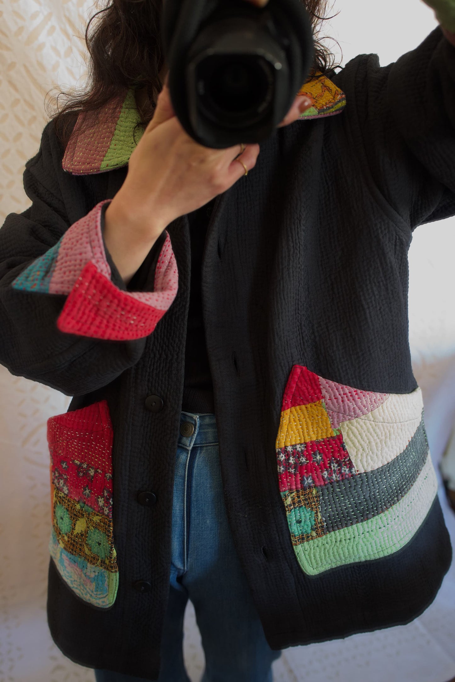 vintage kantha jacket （black D）