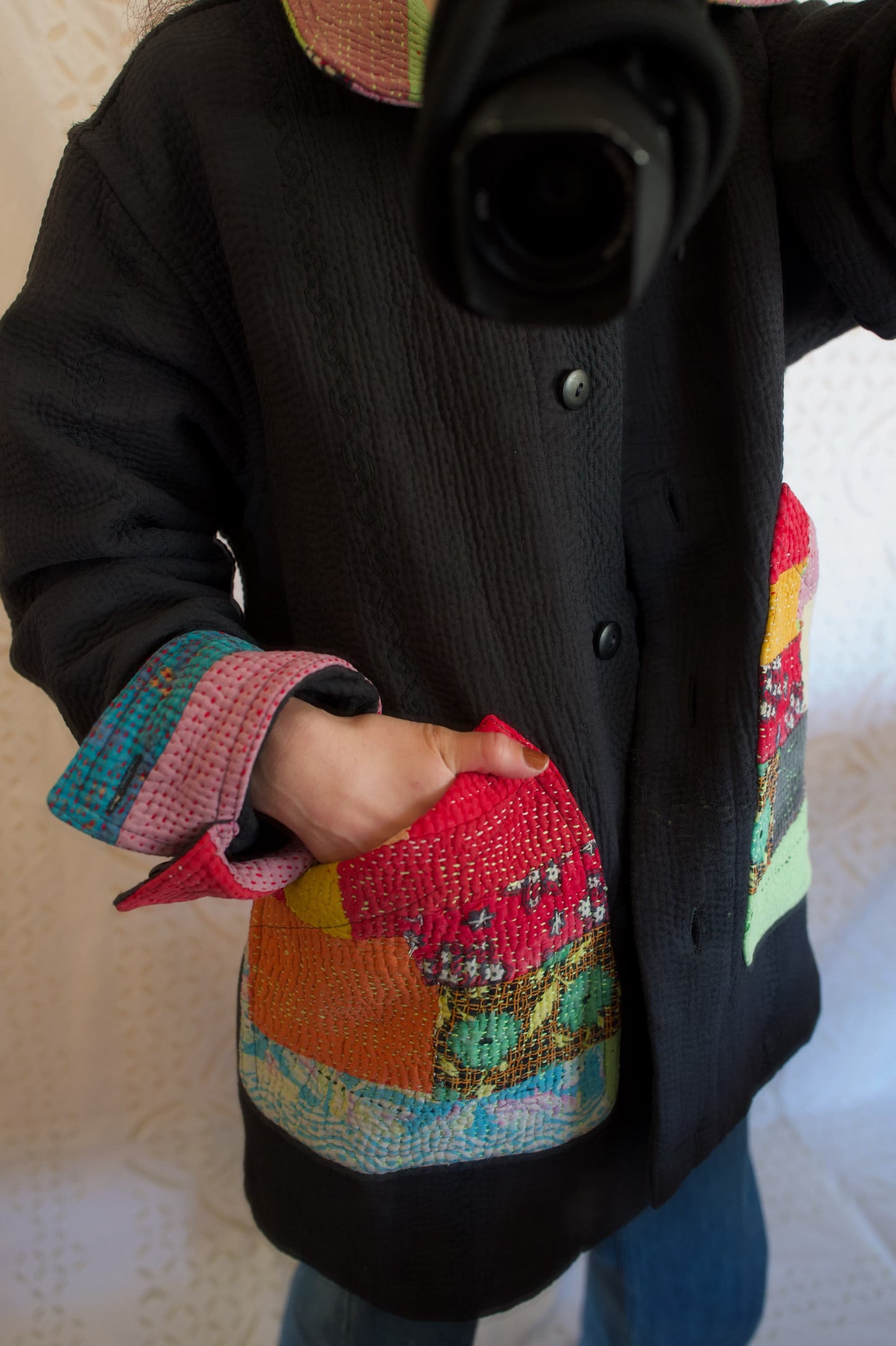vintage kantha jacket （black D）