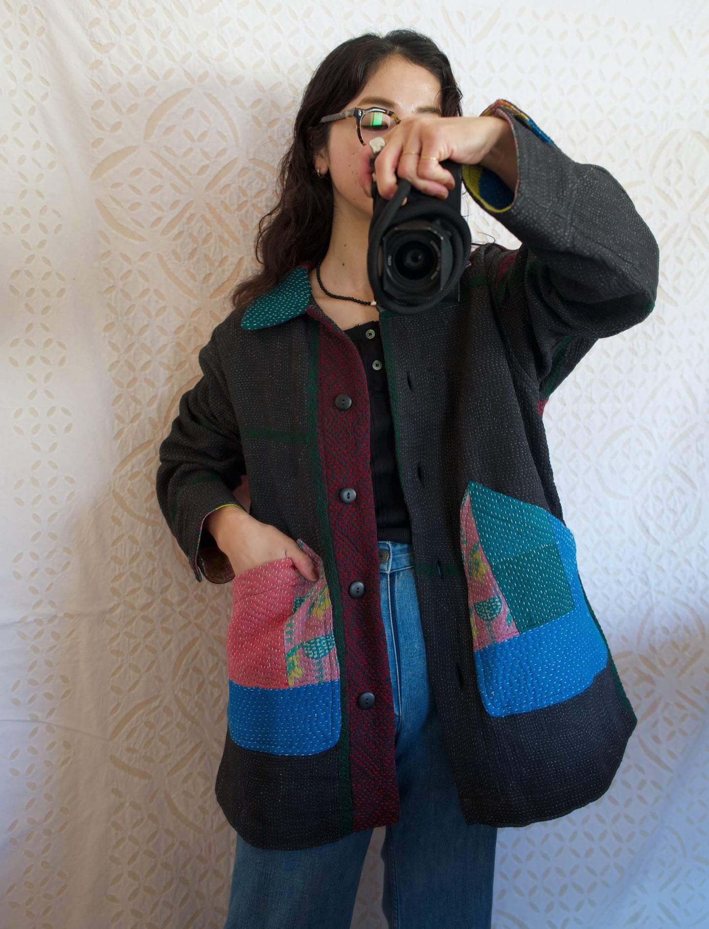 vintage kantha jacket （black G）