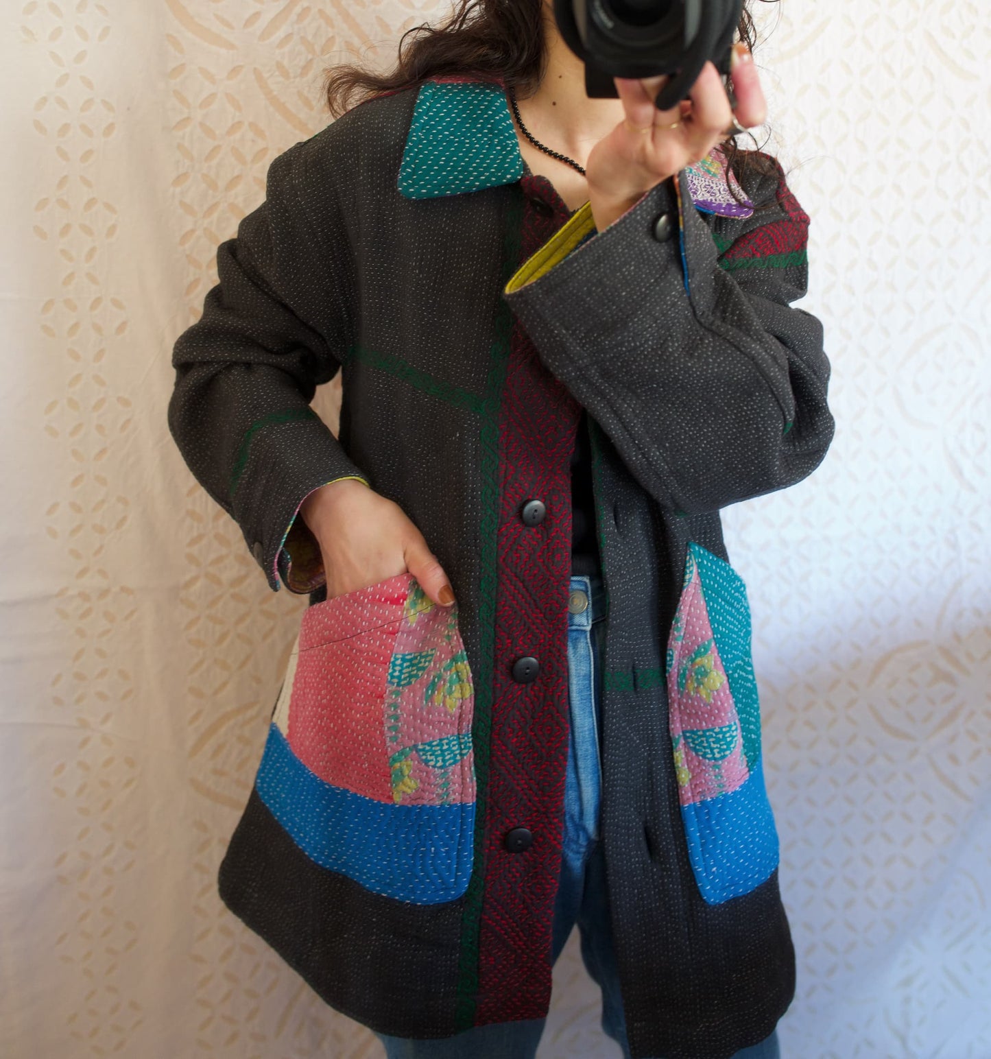 vintage kantha jacket （black G）