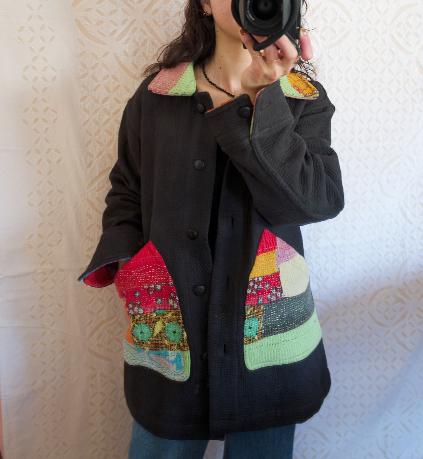 vintage kantha jacket （black D）