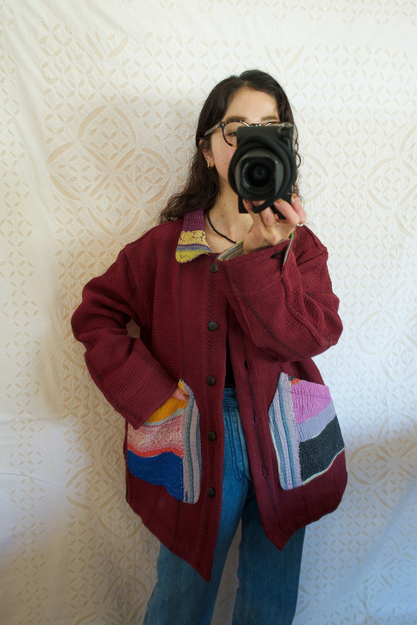 vintage kantha jacket （ burgundy A）