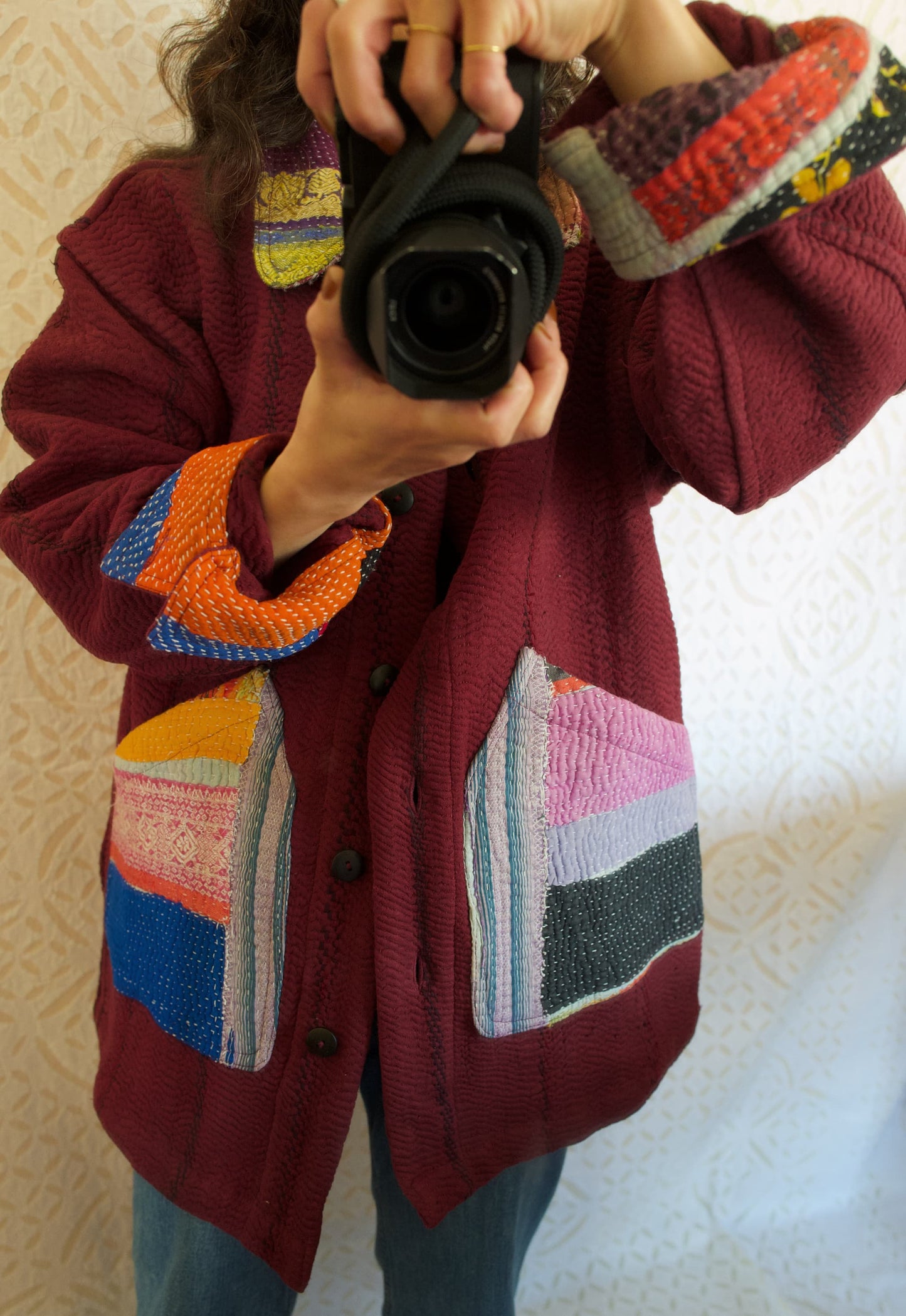 vintage kantha jacket （ burgundy A）