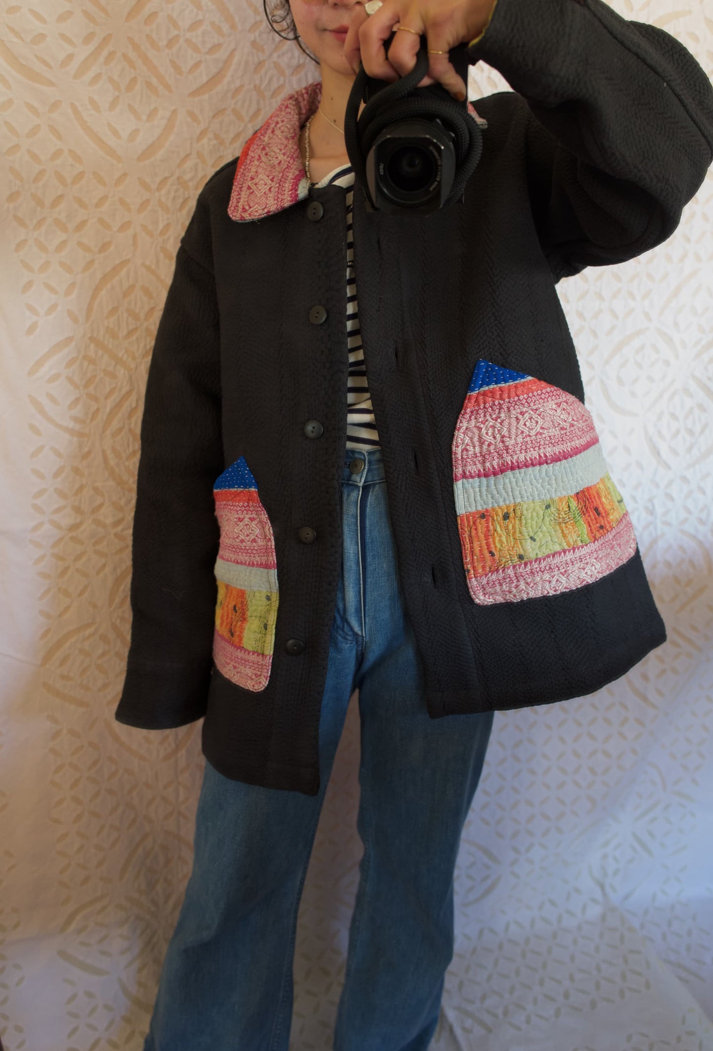 vintage kantha jacket （black C）