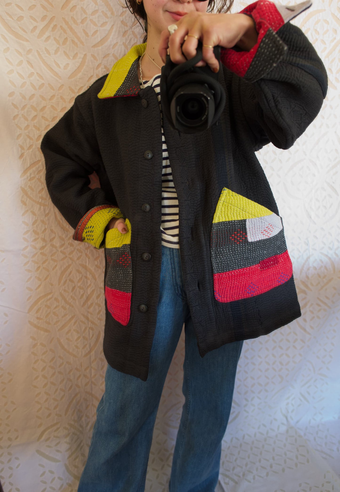 vintage kantha jacket （black B）