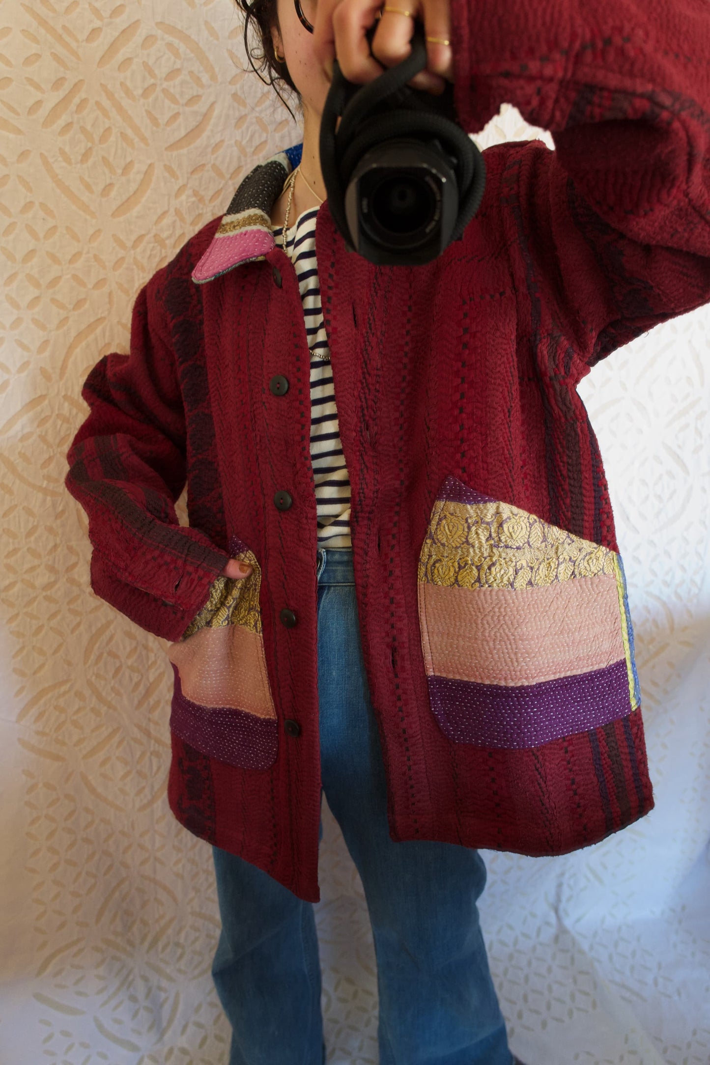 vintage kantha jacket （ burgundy B）
